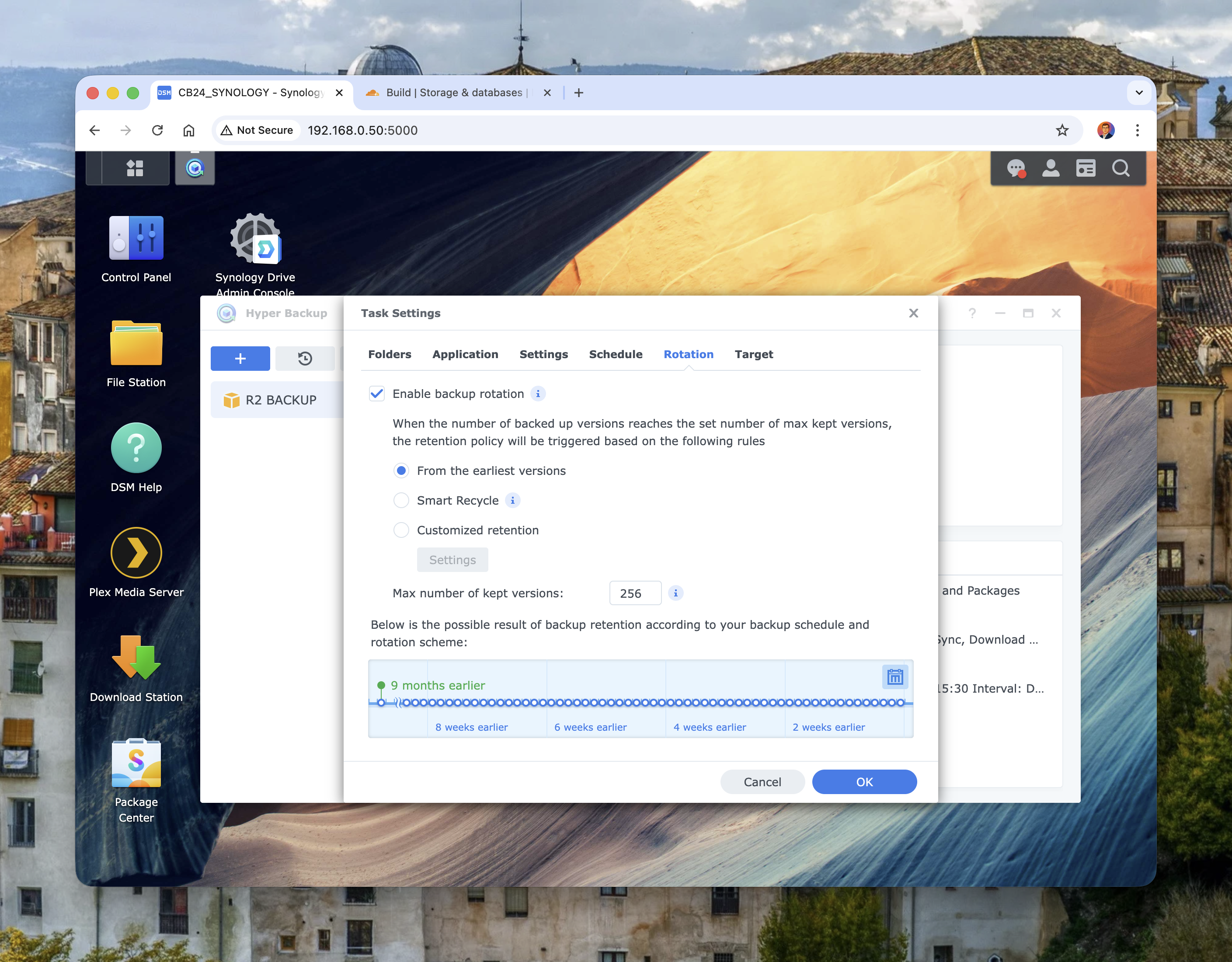 Hyper Backup type selection screen